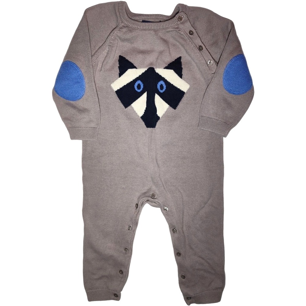 Baby Gap Fox Knit 18 24 Mos Boy Gray Longall Romper Sweater Outfit Face Raccoon‎